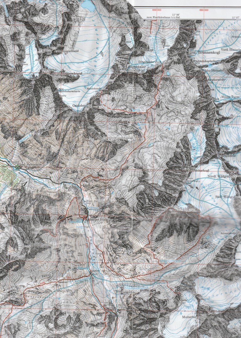 Ausschnitt Amberger Huette - Stubaier Alpen Hochstubai - Alpenvereinskarte 31-1